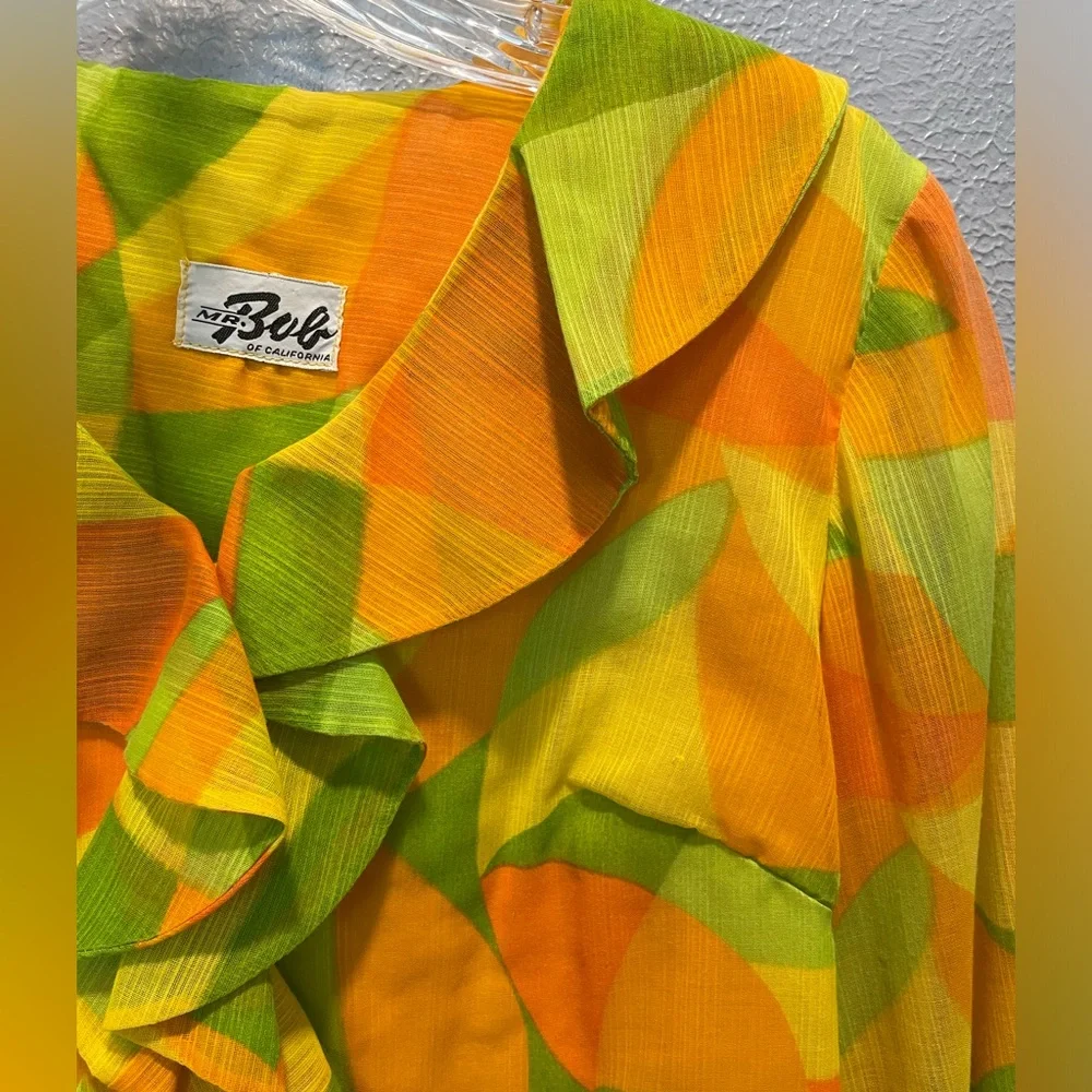 Vintage Mr. Bob of California Color Pop Ruffle Front Midi Dress - Picture 6 of 11